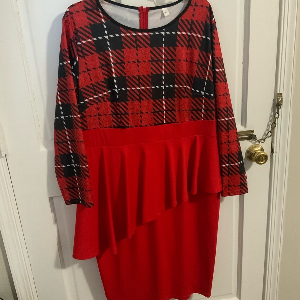 Red Peplum Dress with Ruffles